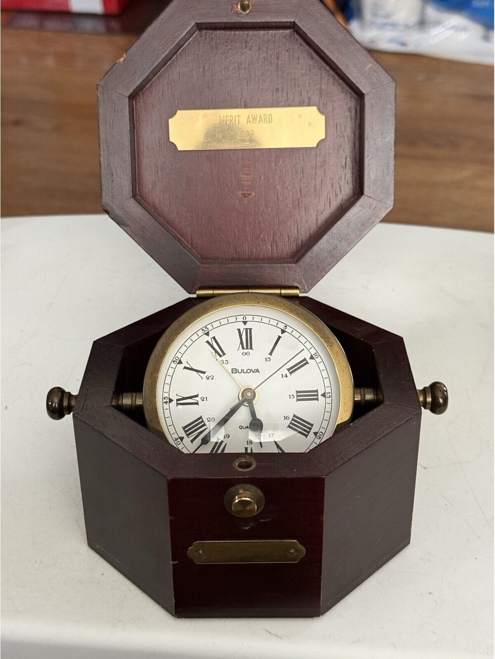 Bulova Quartermaster Maritime Clock  B7910 Octagon Wooden Case, Made In Germany